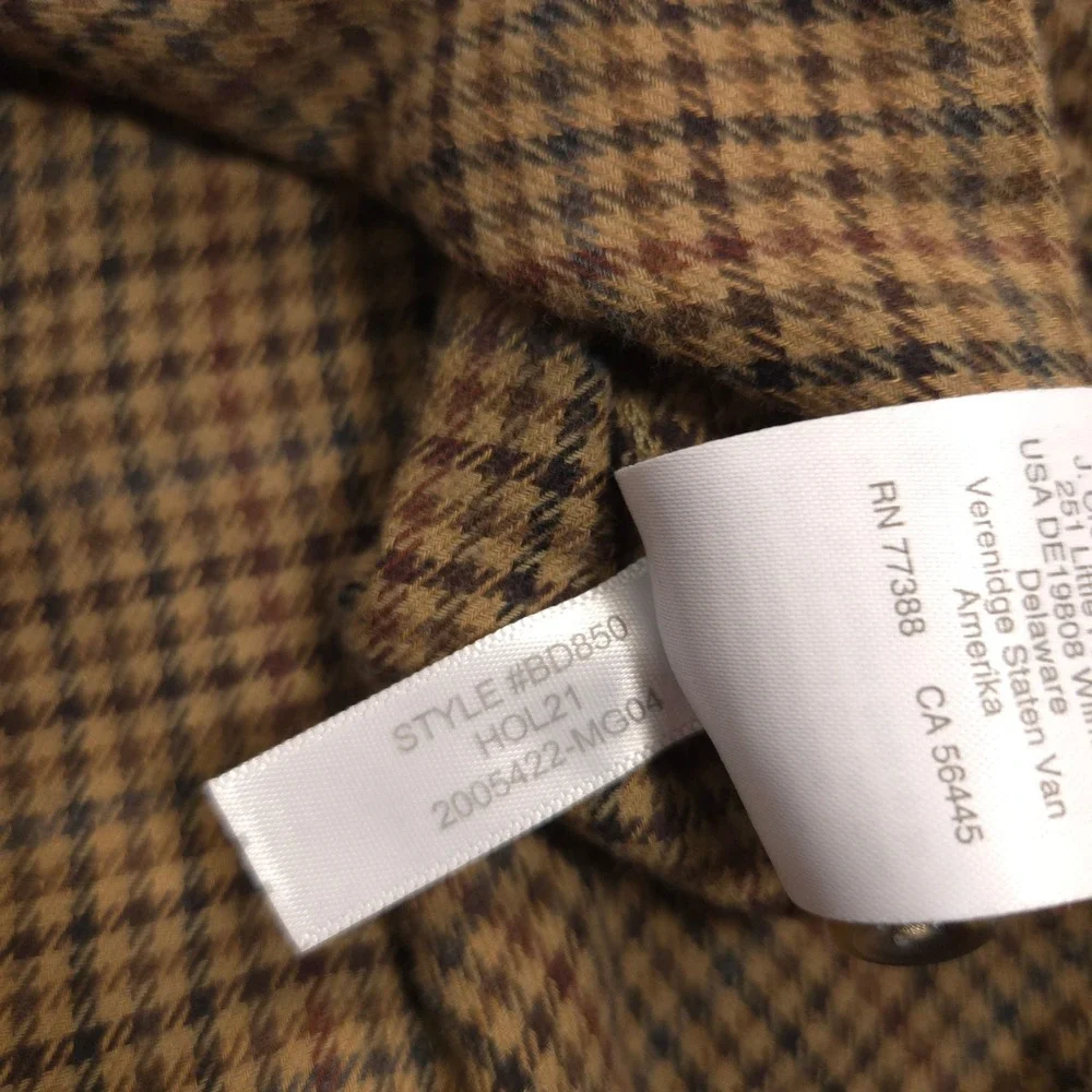 J Crew Flannel Shirt Mens L Brown Houndstooth Cashmere Blend Slim Fit Outdoor